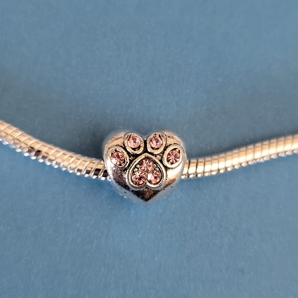 New! For Pandora Charm Bracelet Paw Charm - Pink And Silver Color I LOVE MY PET